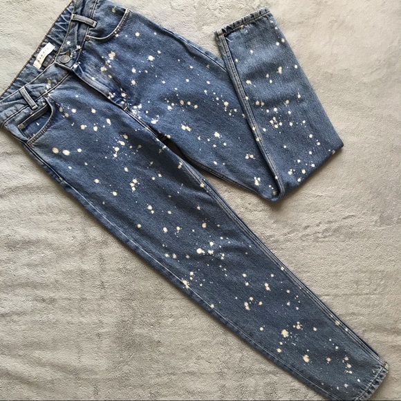 Sandro Denim - Sandro Paint Bleach Splatter Peinture Straight Leg High Waist Denim Jeans